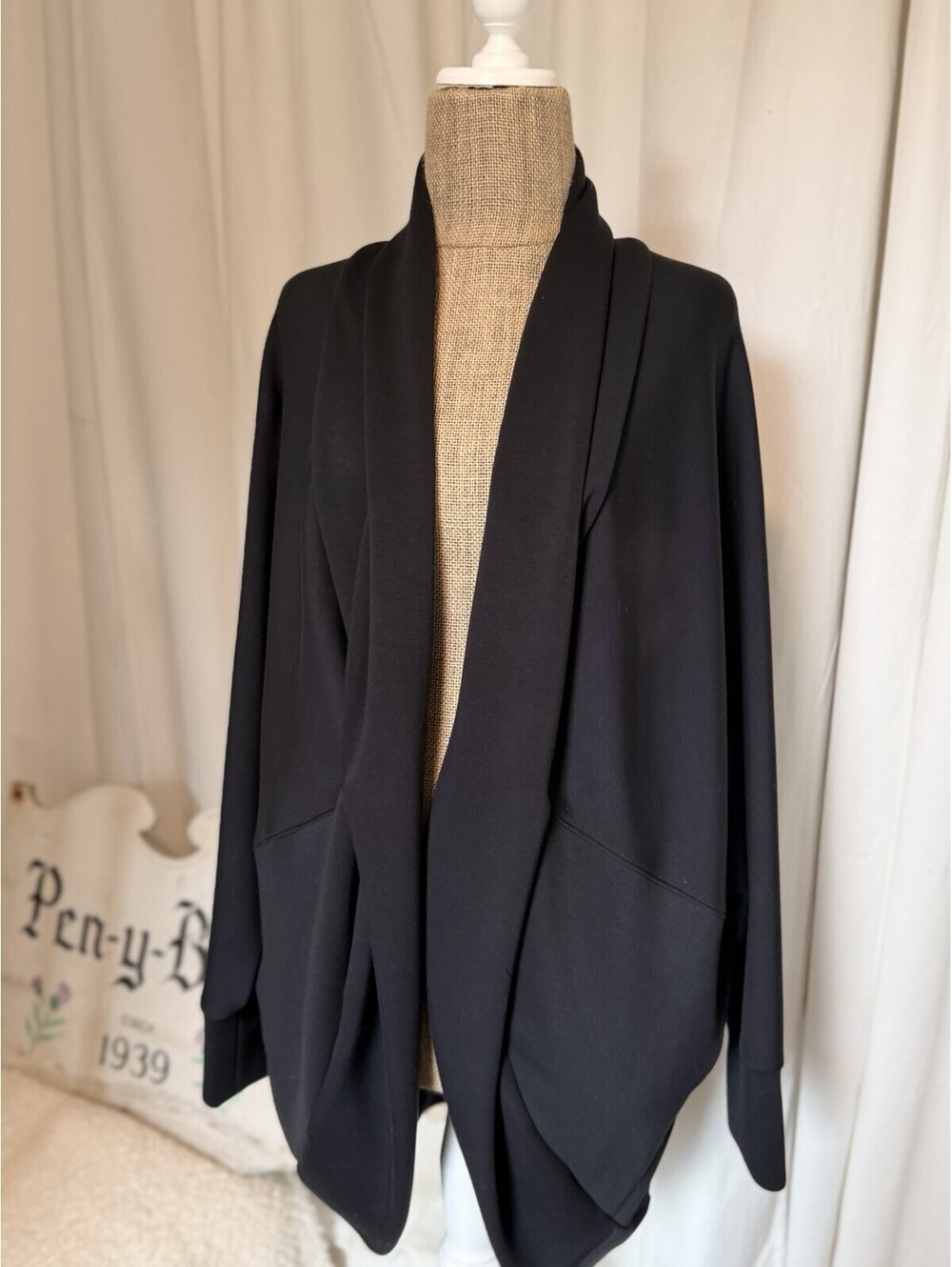 Spanx AirEssentials Cocoon Cardigan Black Open Front Shawl Collar Pockets 2XL